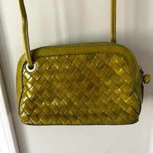 Green Genuine Leather Basket Weave Bo Bo Bags Purse VTG